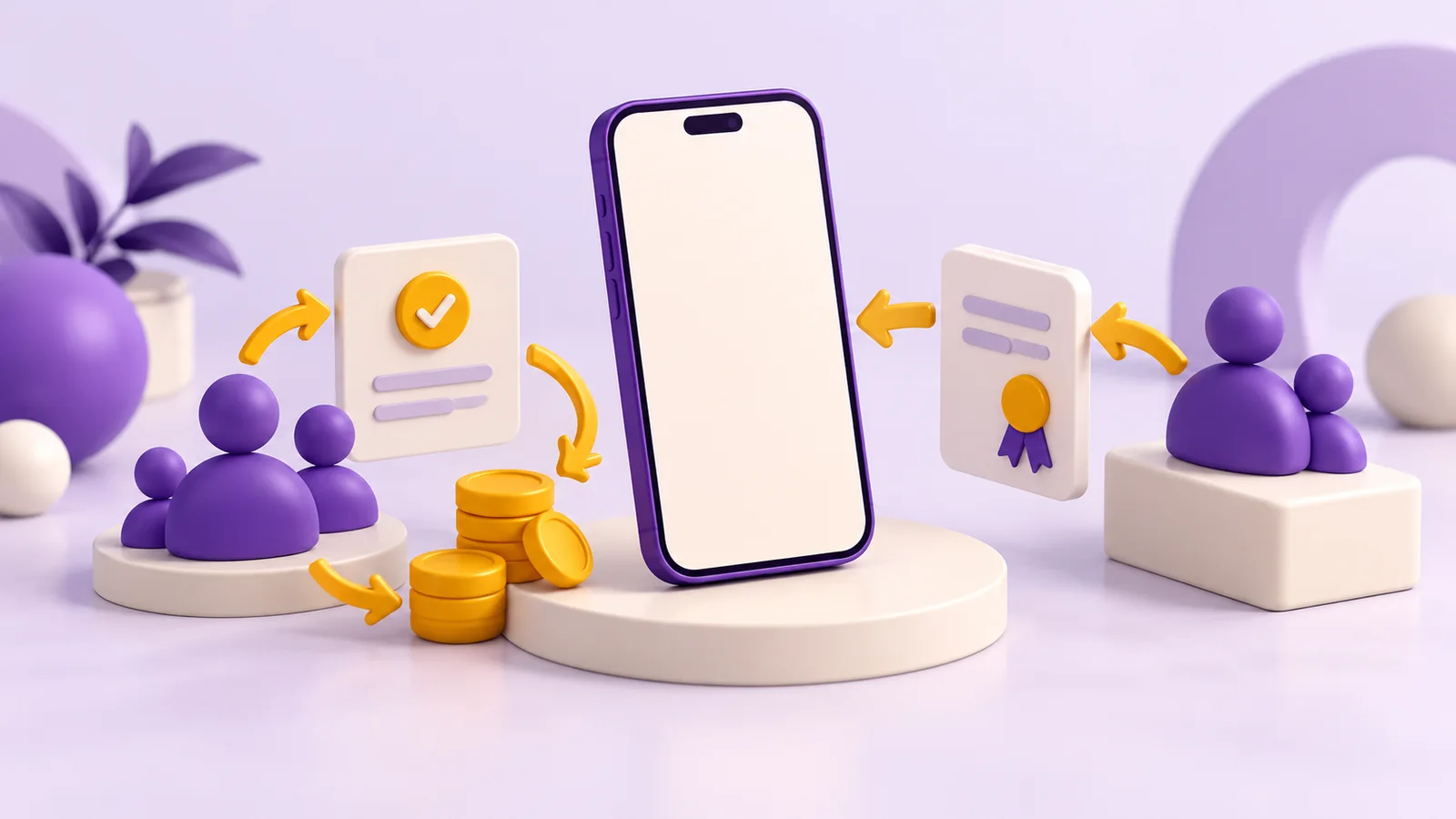 Aplicativo entre fluxos separados de clientes, receita e apoio financeiro.