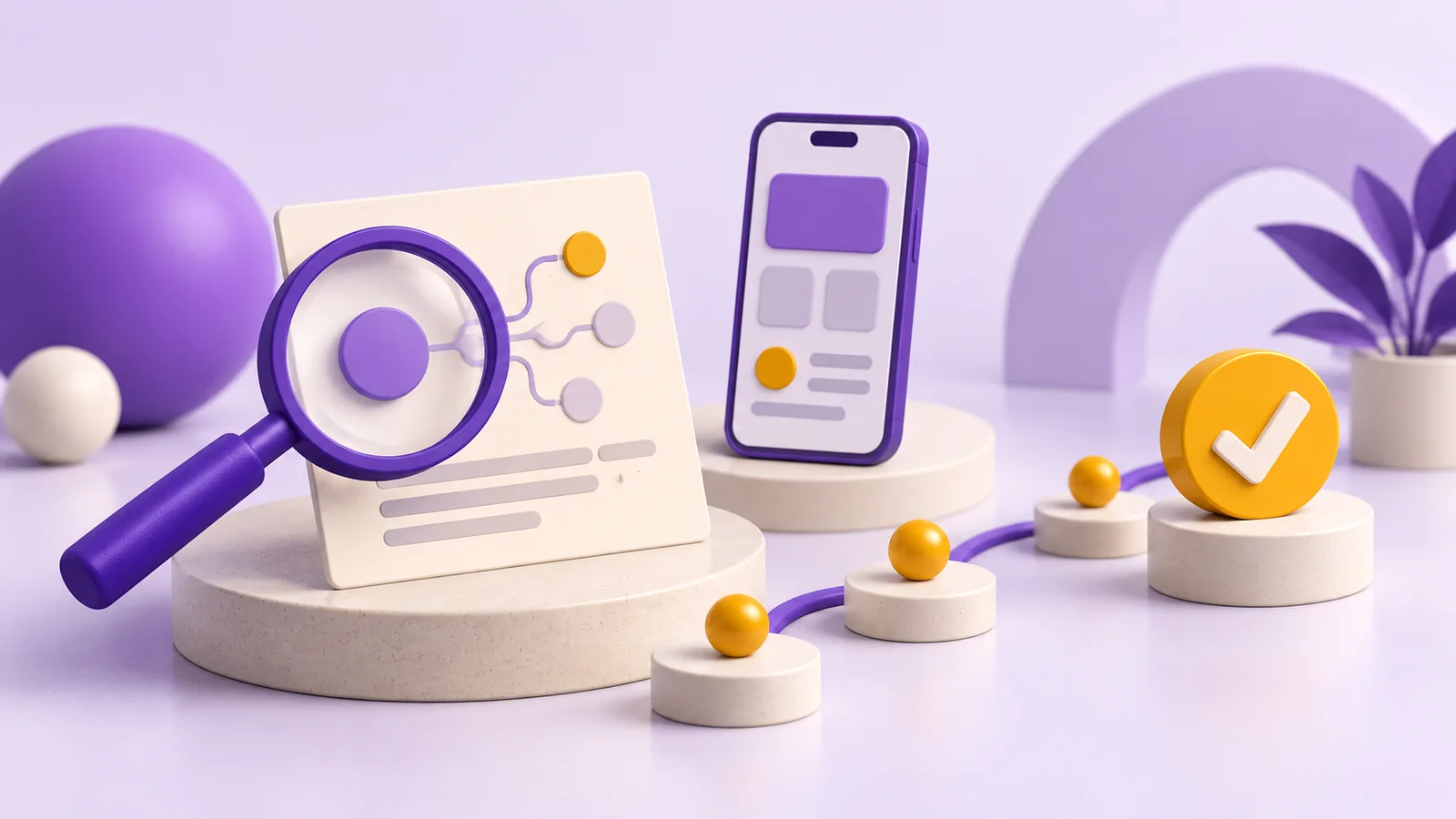 Lupa, protótipo de aplicativo e etapas de teste representam a validação de ideias.
