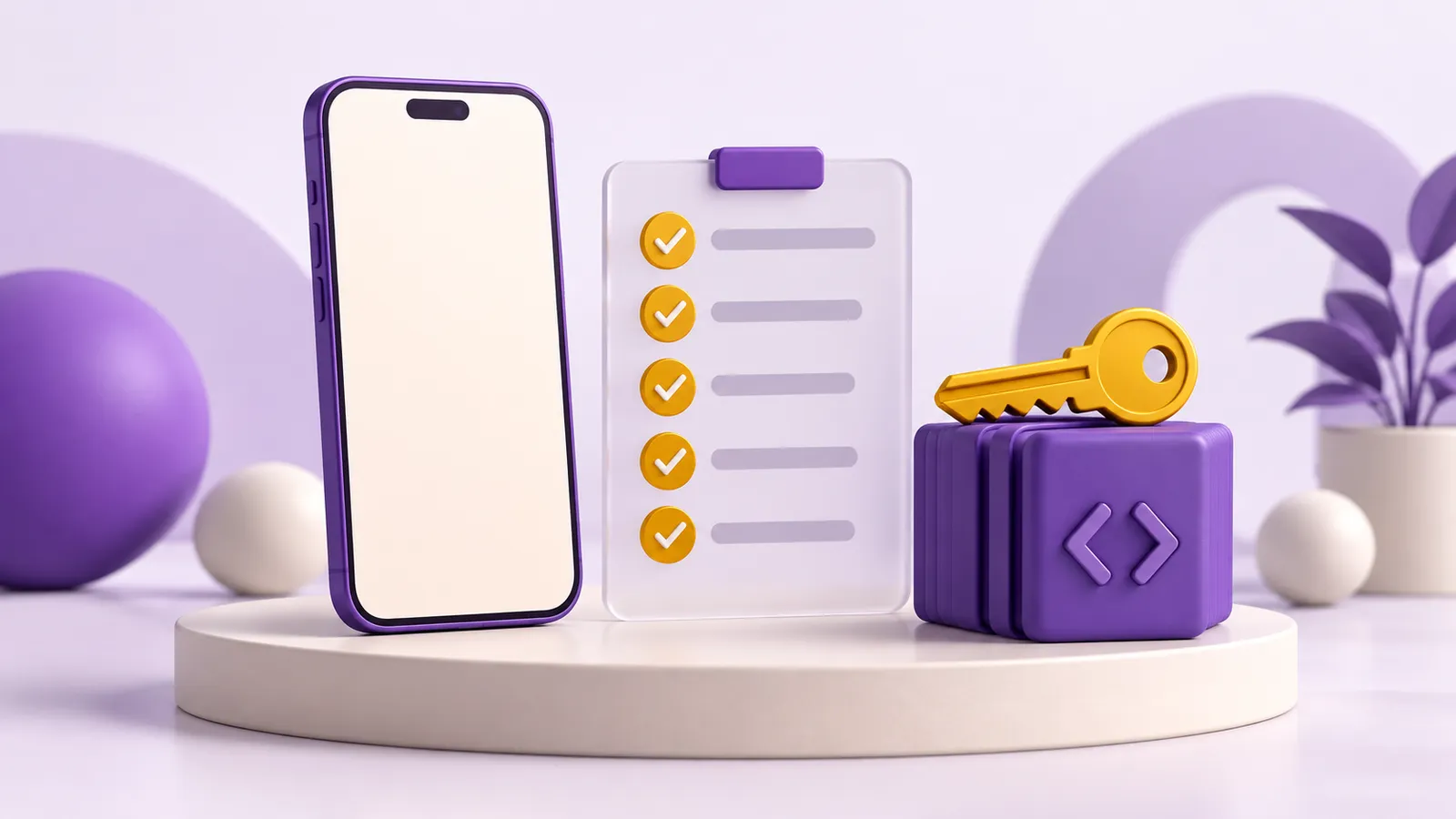 Celular, lista de critérios e chave sobre um módulo de código representam a escolha de fornecedor.