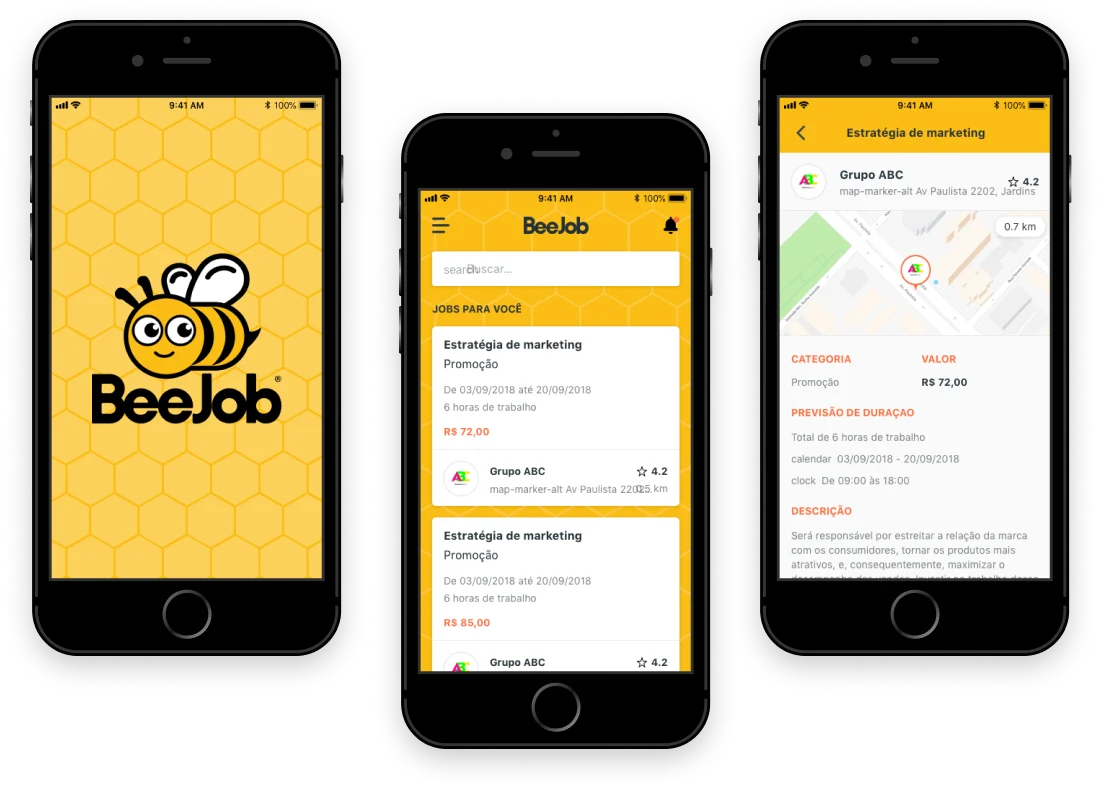 Telas do projeto Bee Job