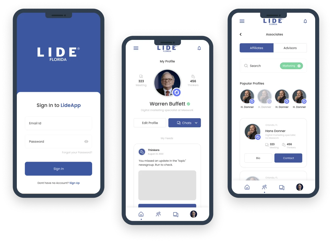 Telas do projeto LIDE Orlando