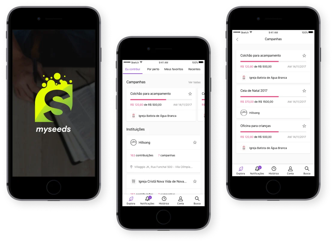 Telas do projeto MySeeds