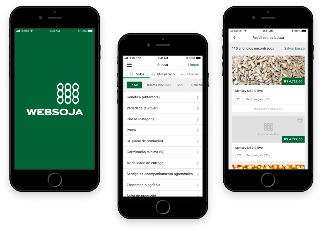 Telas do projeto Websoja