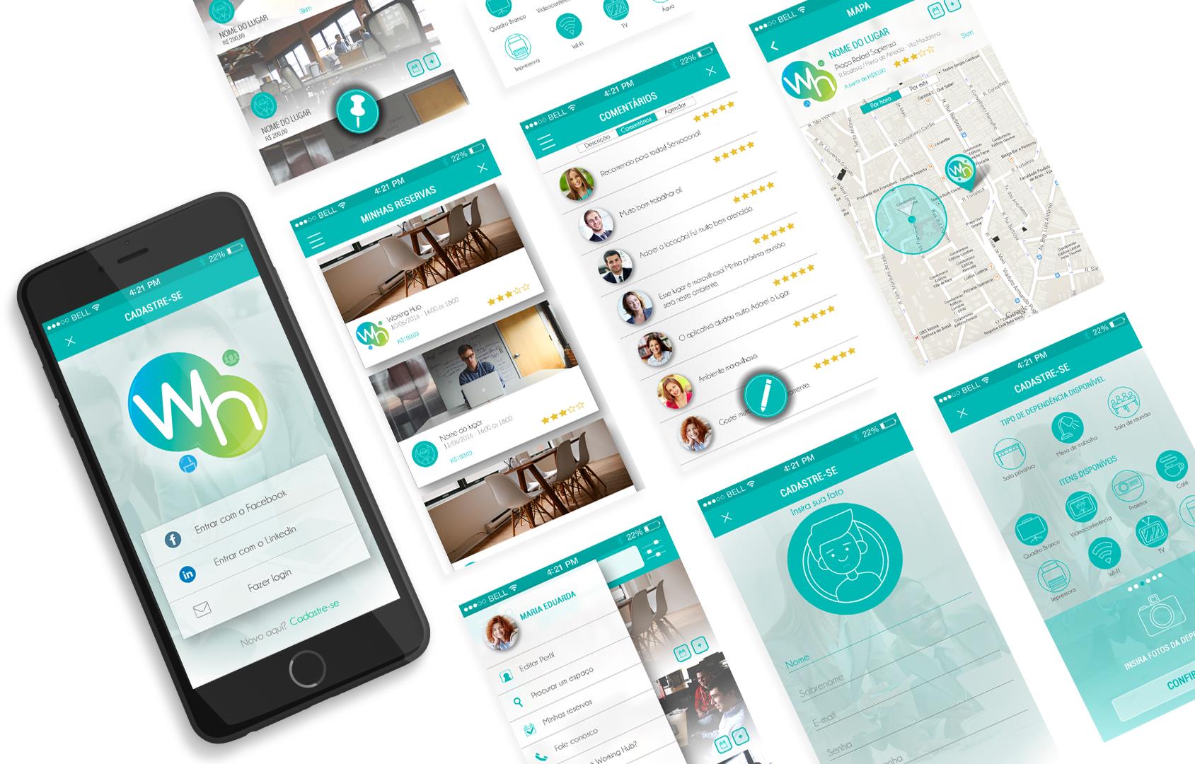 Desenvolvimento de aplicativo é com a Megaleios! O app WorkinHub conta com funcionalidades incríveis que permitem a procura de espaços de coworking e ainda possui um sistema web de gerenciamento 100% online. 